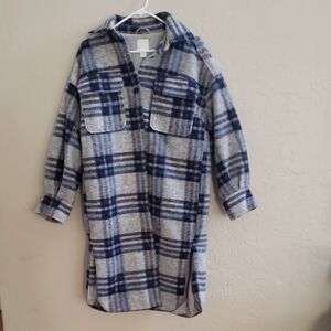H&M Blue and Gray Plaid Utility Jacket